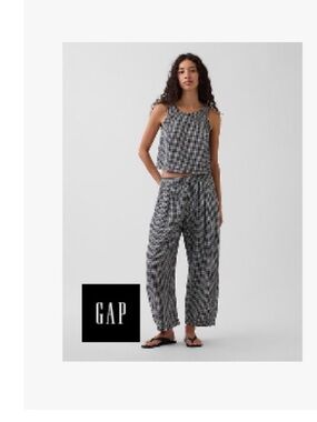 NWT GAP Black & White Gingham Cotton Gauze Easy Barrel Pants- MP